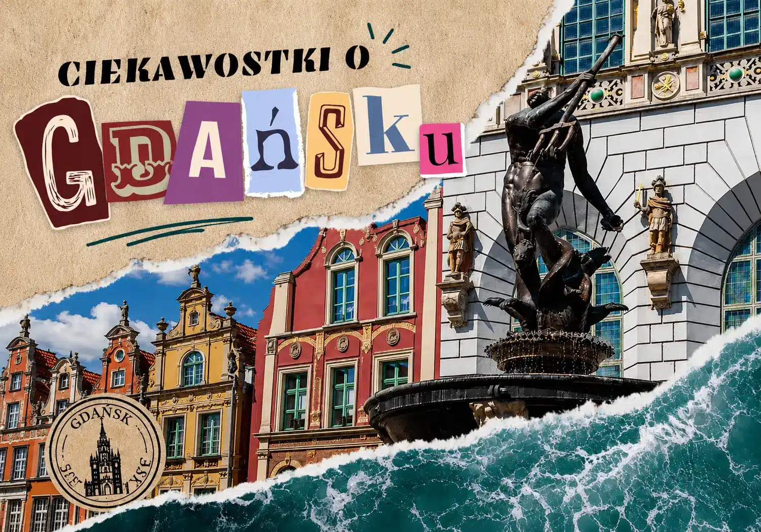 Okładka animacji „Ciekawostki o Gdańsku” z fontanną Neptuna i zabytkową architekturą miasta.